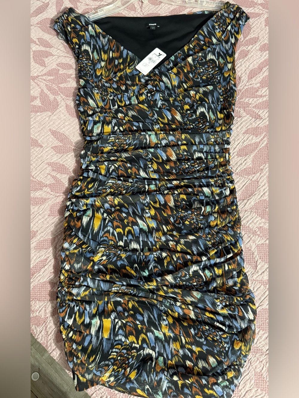 Express Ruched Mini Dress - Black, Blue, Mustard, Brown